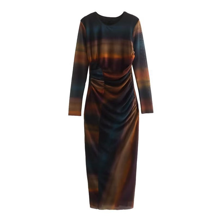Damen Figurbetontes Midikleid mit seitlicher Drappierung und Rundhalsausschnitt Drune