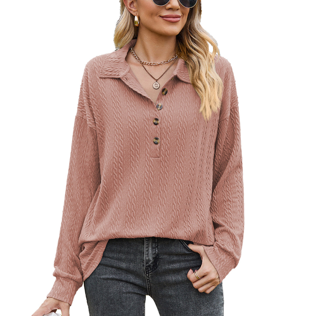 Damen Langarmshirt mit strukturiertem Kabelstrick und modischem Kragen Drune