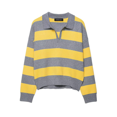 Damen lässiger Strickpullover mit Polo-Kragen und gestreiftem Design Drune