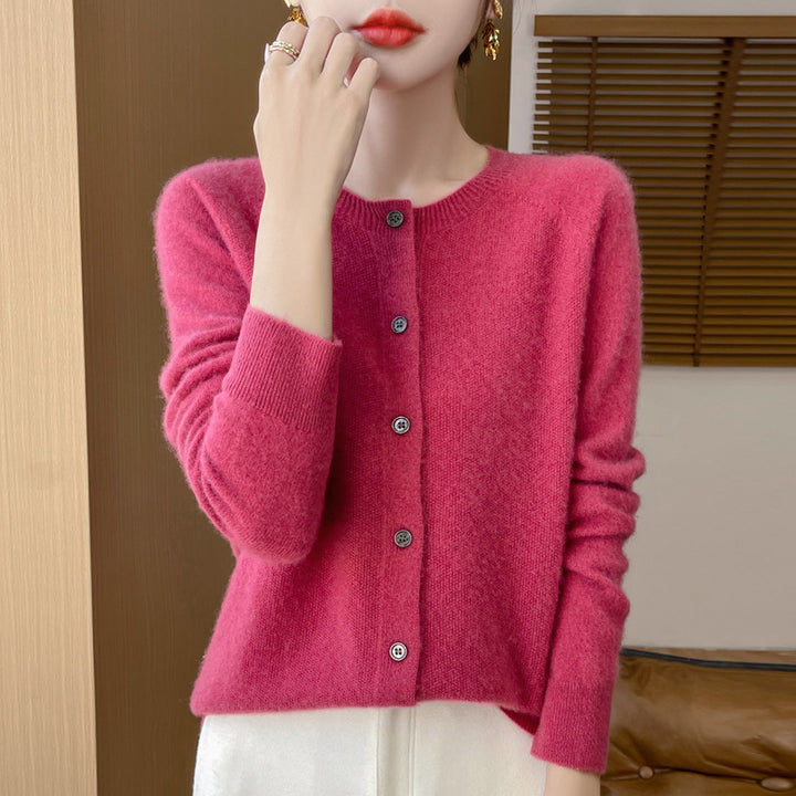 Damen Kuscheliger Kurzcardigan aus Mohair‑Mix mit feiner Schurwollstruktur und Perlmuttknopfleiste Drune
