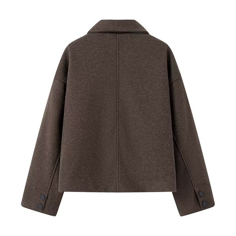 Damen nan kurz geschnittene Wollmix Kastenjacke mit Hemdkragen, Leistentaschen und weichem Futter Drune