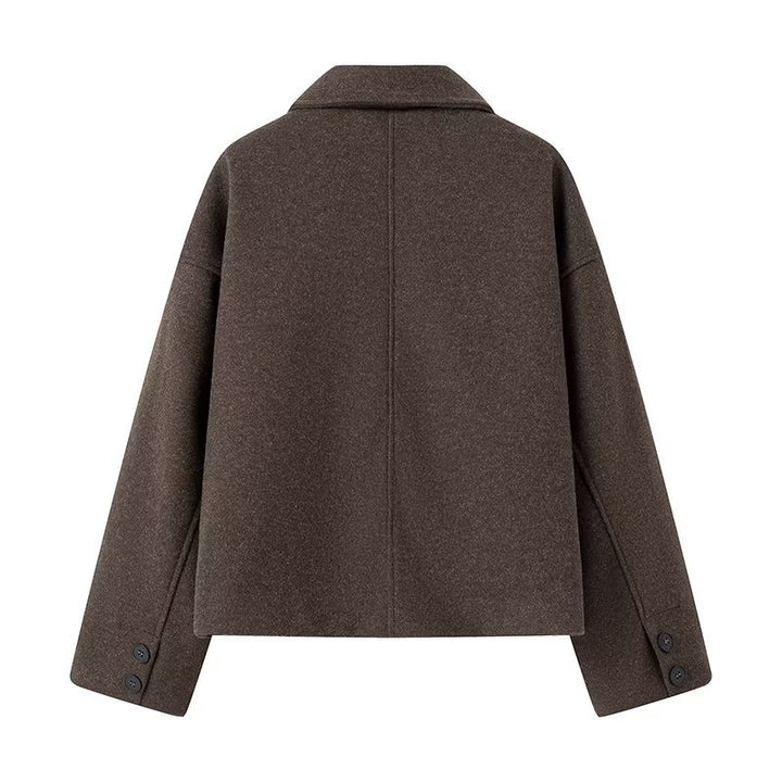 Damen nan kurz geschnittene Wollmix Kastenjacke mit Hemdkragen, Leistentaschen und weichem Futter Drune