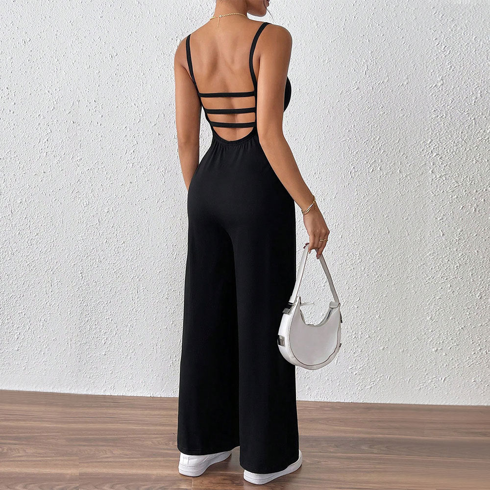 Damen legerer Jumpsuit mit schmalen Spaghetti-Trägern und fließendem Schnitt Drune