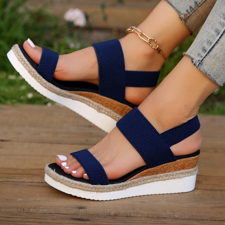 Damen Plateau-Sandalen mit dualem Riemen und entspannter Jute-Optik Drune