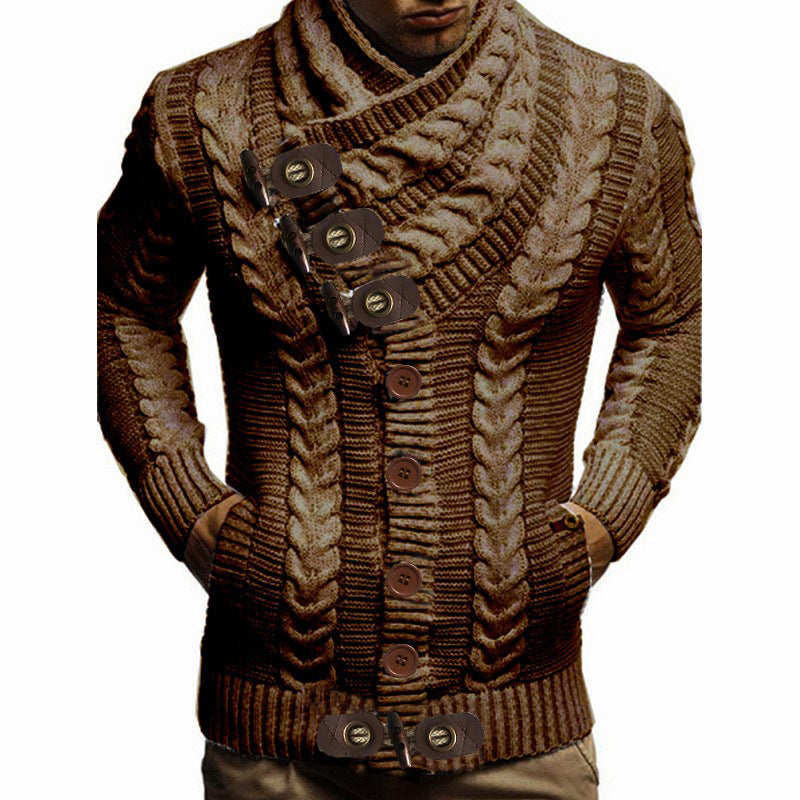 Herren Strickjacke mit großem Kragen und Zopfmuster Drune