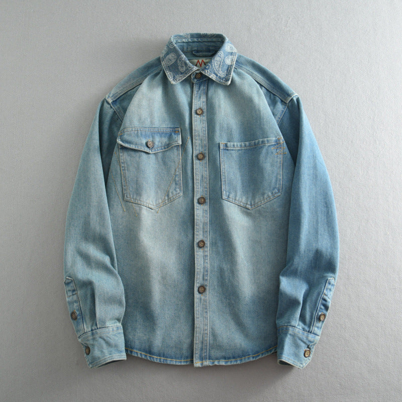 Unisex Overshirt aus gewaschenem Denim mit Relaxed‑Schnitt und Pattentaschen Drune