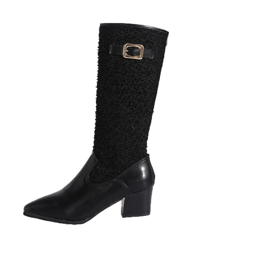 Damen modische Overknee-Stiefel mit elegantem Strickmuster und komfortablem blockiertem Absatz Drune