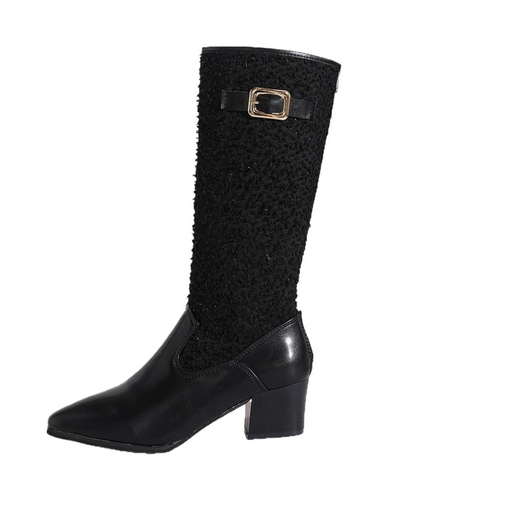 Damen modische Overknee-Stiefel mit elegantem Strickmuster und komfortablem blockiertem Absatz Drune