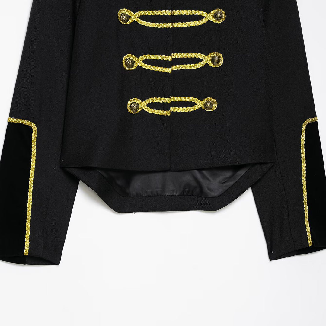 Damen Kurzblazer im Militärstil mit goldener Kordverzierung und Schwalbenschwanz Drune