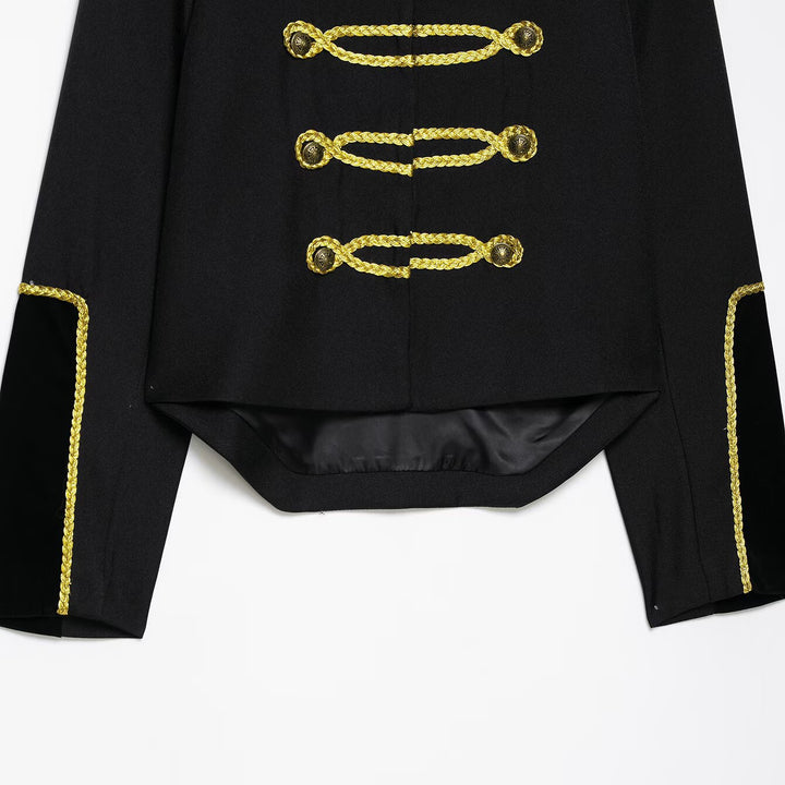 Damen Kurzblazer im Militärstil mit goldener Kordverzierung und Schwalbenschwanz Drune