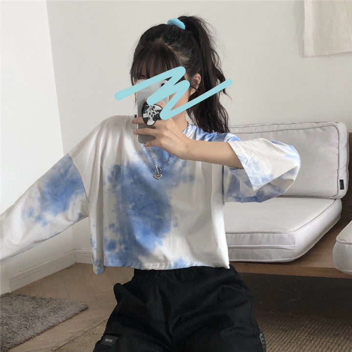 Damen cropped Sweatshirt mit modernen Batik-Designs und lässigem Schnitt Drune
