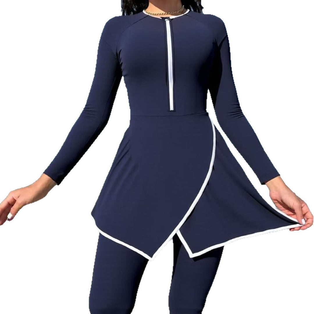 Damen modischer Schwimmanzug mit Wickeldesign und langem Arm Drune