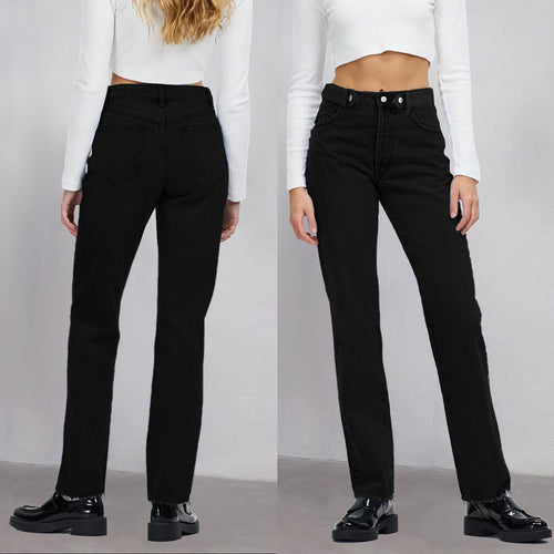 Damen Hochtaillierte gerade geschnittene Jeans aus rigid Denim mit rohem Saum Drune