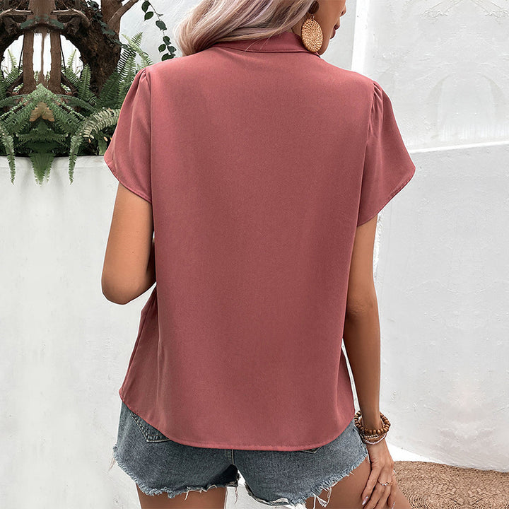 Damen Bluse mit eleganten Puffärmeln und v-förmigem Ausschnitt Drune