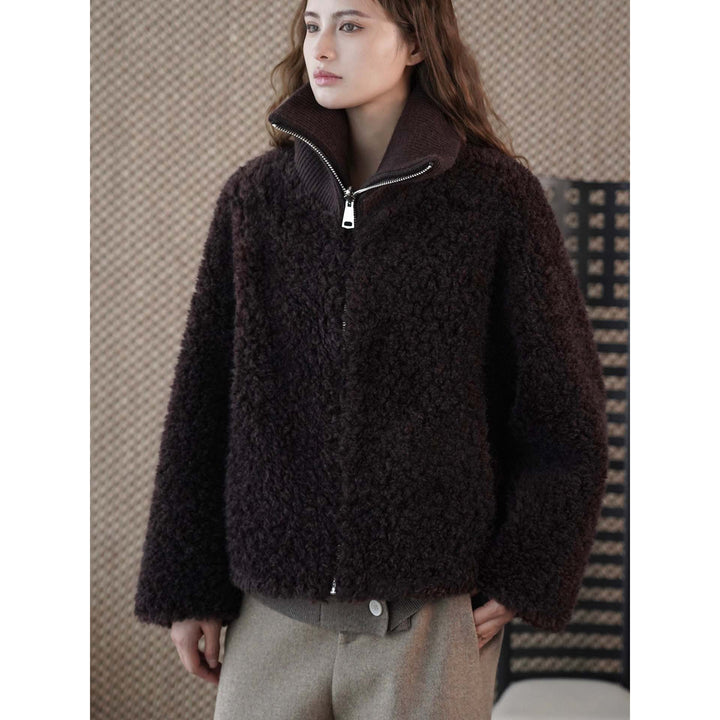 Damen Teddyjacke mit hohem Rippenkragen und halbhohem Reißverschluss Drune