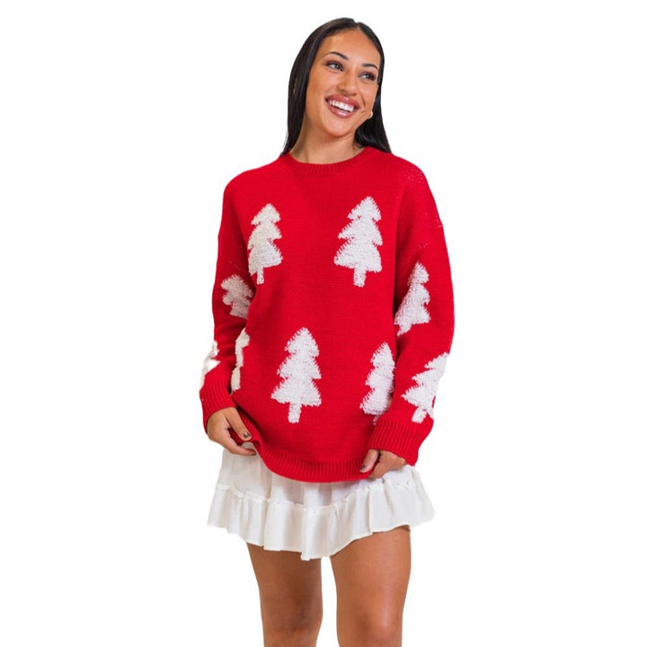 Damen Strickpullover mit aufwendigem Baumdesign Drune