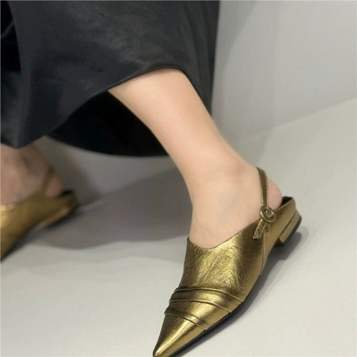 Damen Spitz zulaufende Slingback‑Mules mit dekorativem Riemen und ergonomischem Flachabsatz Drune