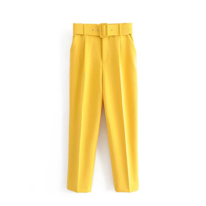 Damen weite Hochbundhose mit schickem Gürtel Drune