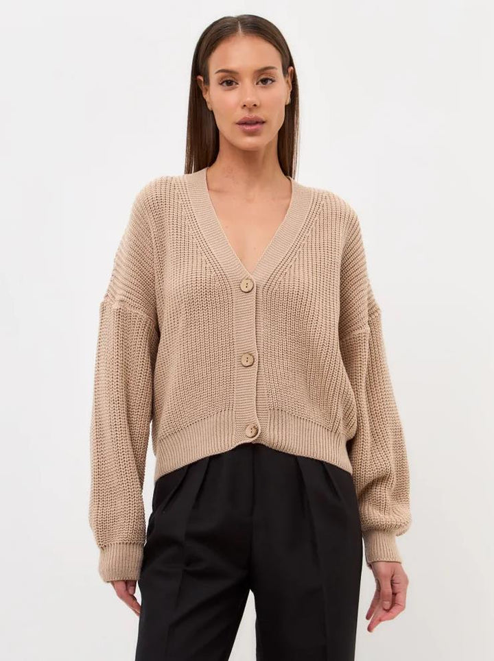 Damen lässiger Strickjacke mit voluminösen Ärmeln und modernen Knopfdetails Drune