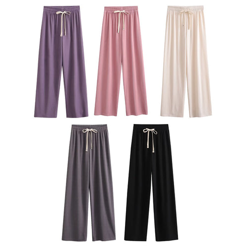 Damen weite Palazzohose mit elastischem Bund und dekorativem Kordelzug Drune