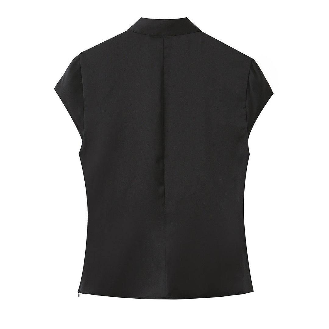 Damen elegantes Oberteil mit asymmetrischem Kragen und Knopfdetails Drune