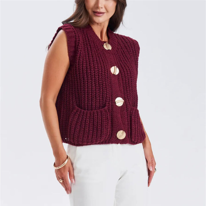 Damen Grobgestrickter Oversize Cardigan mit Zierknöpfen Drune