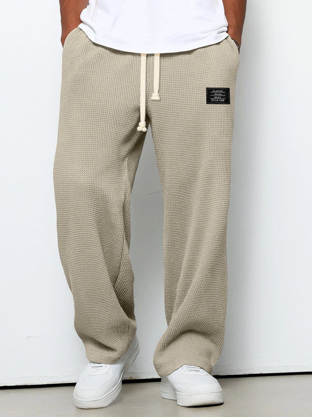 Herren nan lässige Waffelstrick Loungehose mit Kordelzug und geradem Schnitt Drune