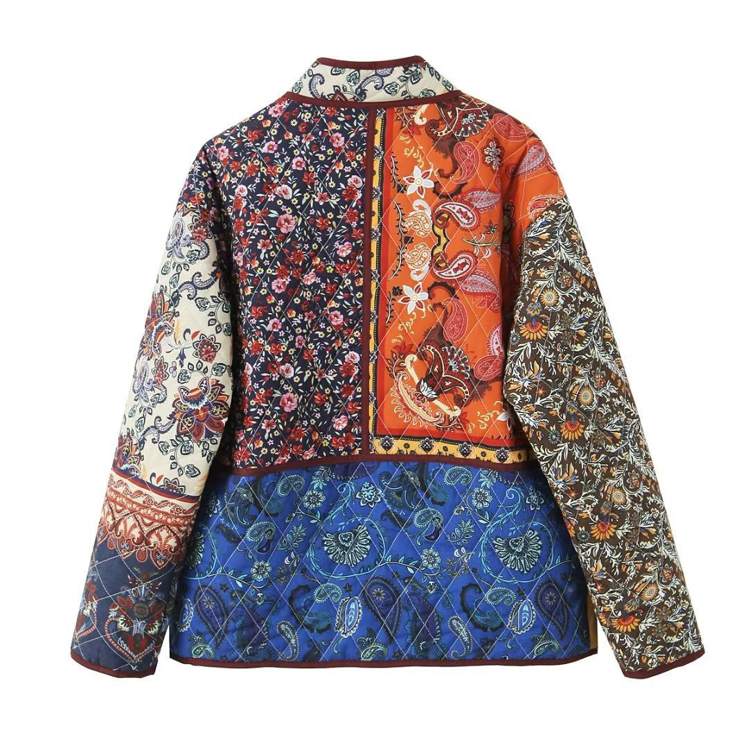Damen nan gesteppte Patchwork-Quiltjacke mit Paisley- und Blumendessin, Rundhalsausschnitt und aufgesetzten Klapptaschen Drune