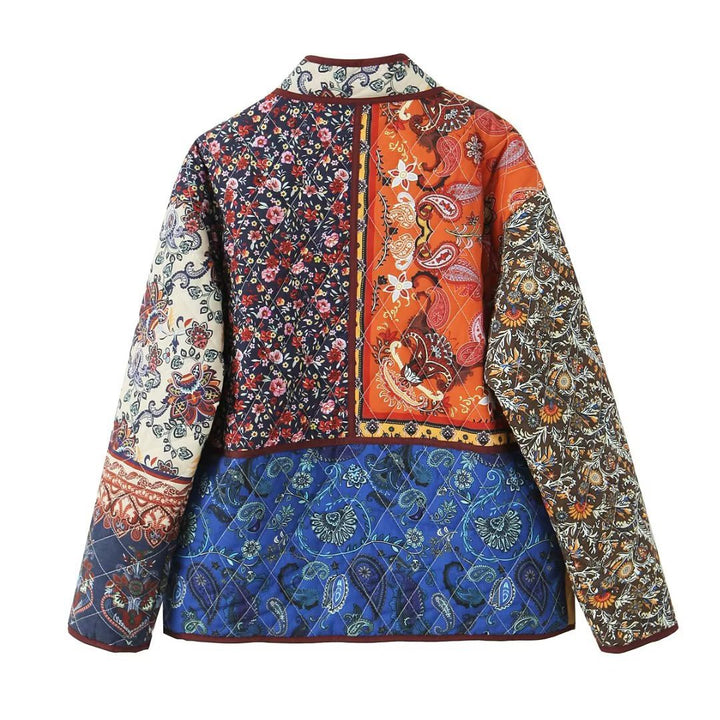Damen nan gesteppte Patchwork-Quiltjacke mit Paisley- und Blumendessin, Rundhalsausschnitt und aufgesetzten Klapptaschen Drune