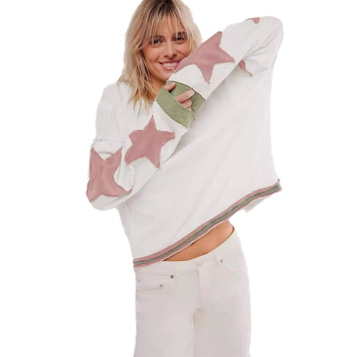 Damen lässiges Sweatshirt mit Sternen-Design und weitem Schnitt Drune