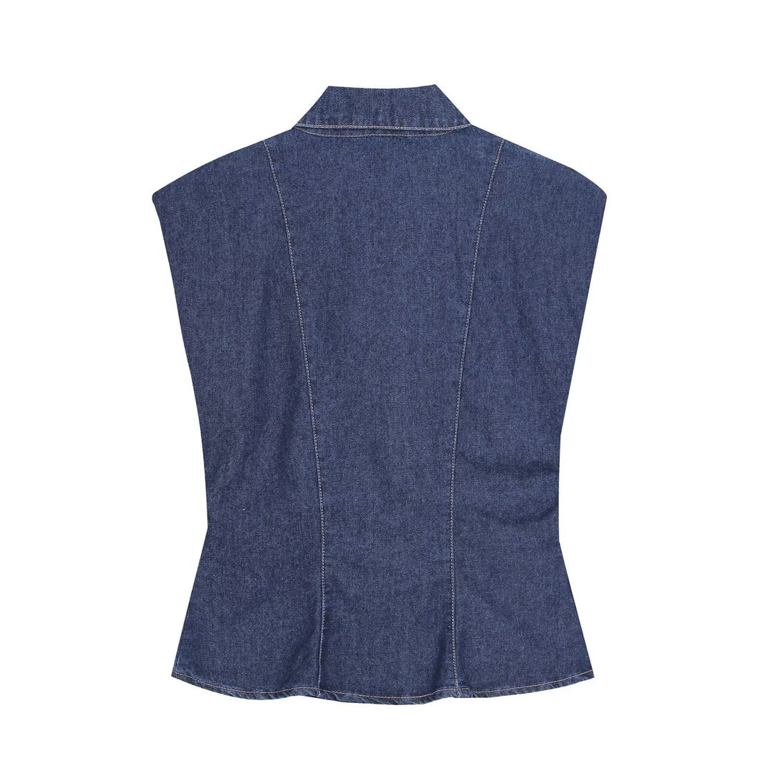 Damen Tailliertes Denim‑Set mit ärmelloser Hemdbluse und weitem High‑Waist‑Hose Drune