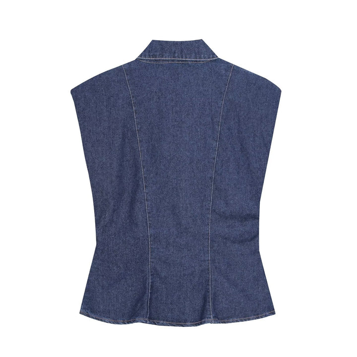 Damen Tailliertes Denim‑Set mit ärmelloser Hemdbluse und weitem High‑Waist‑Hose Drune