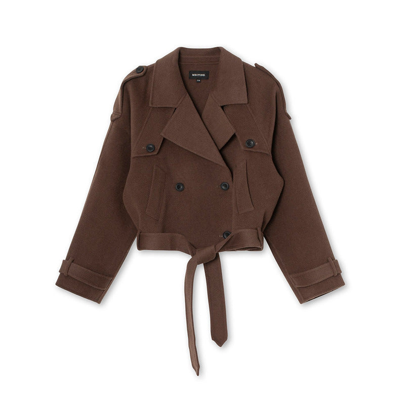 Damen Kurze Wolljacke im Trench-Stil mit stylischen Details Drune