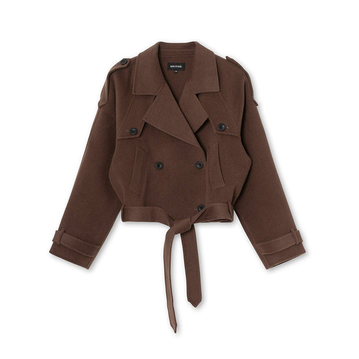 Damen Kurze Wolljacke im Trench-Stil mit stylischen Details Drune