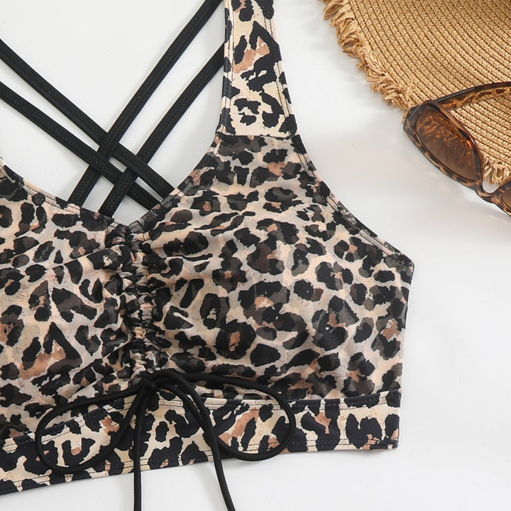 Damen Bikini-Set mit modischem Leopardenmuster und verstellbarem Rock Drune
