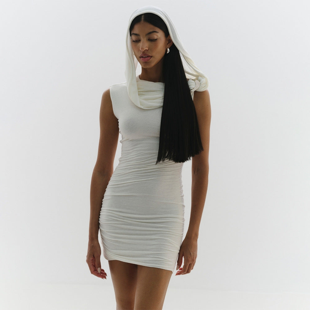 Damen figurbetontes Wickelkleid mit asymmetrischem Kragen Drune