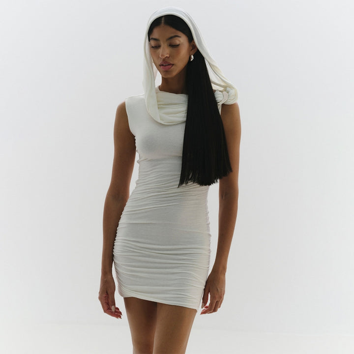 Damen figurbetontes Wickelkleid mit asymmetrischem Kragen Drune