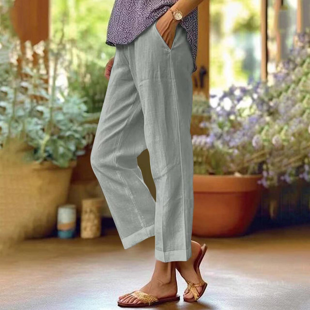 Damen nan lässige Cropped-Hose mit geradem Bein, dezenter Bügelfalte und seitlichen Eingrifftaschen Drune