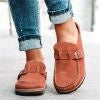 Damen Veloursleder-Slipper mit ergonomischer Korksohle und verstellbarem Schnallenriemen Drune