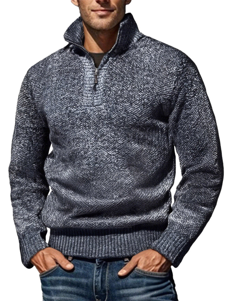 Herren nan grobgestrickter Strickpullover mit halbem Reißverschluss und hohem Stehkragen Drune