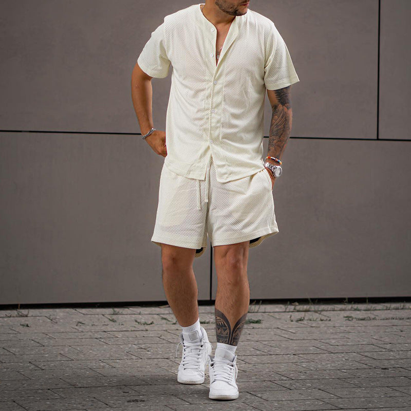 Herren atmungsaktives Sport-Set mit Kurzarm-Hemd und Shorts Drune