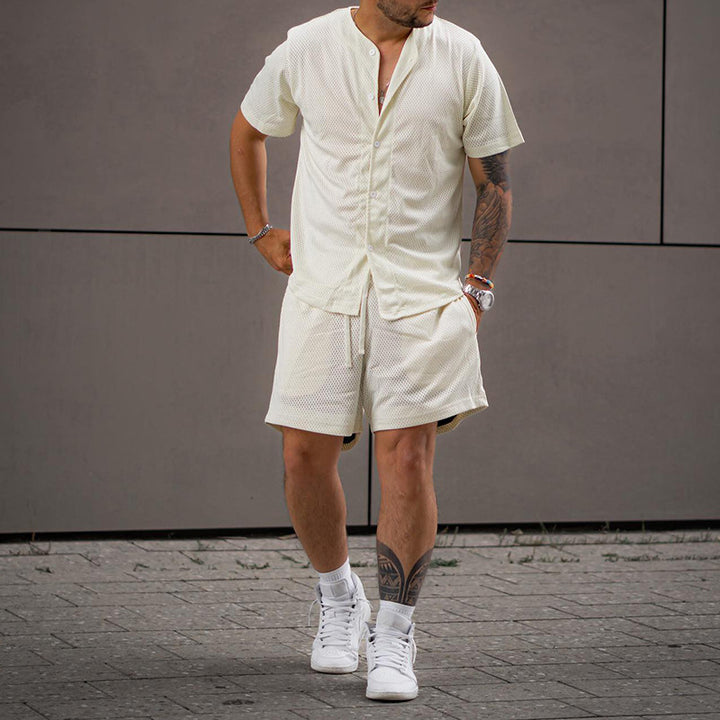 Herren atmungsaktives Sport-Set mit Kurzarm-Hemd und Shorts Drune