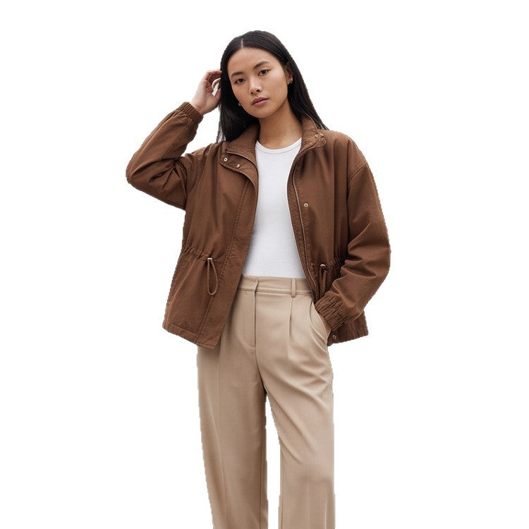 Damen Utility-Fieldjacke mit Tunnelzugtaillierung, hohem Kragen und elastischen Bündchen Drune
