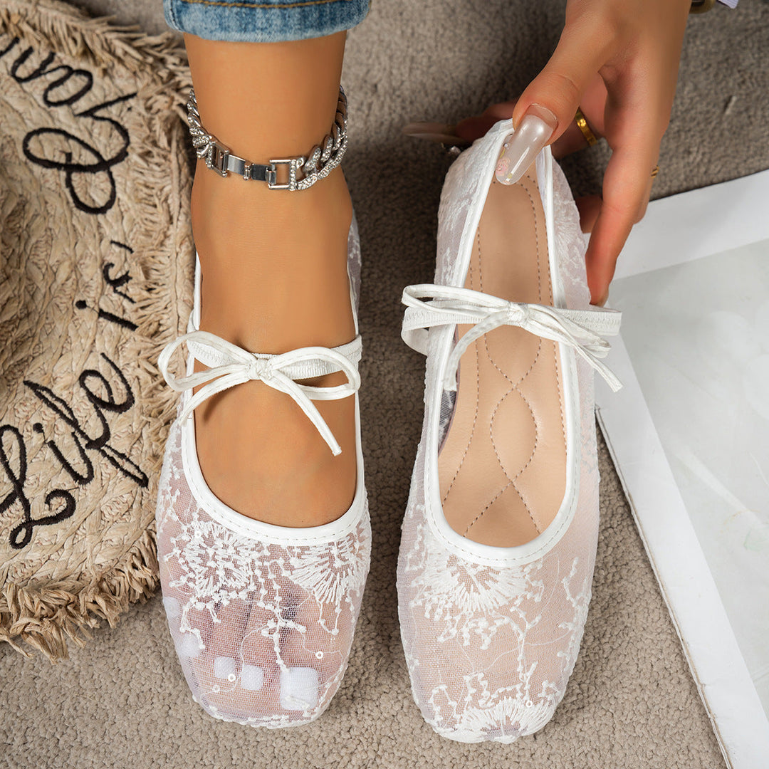 Damen elegante Ballerinas mit zartem Spitzenoberteil Drune