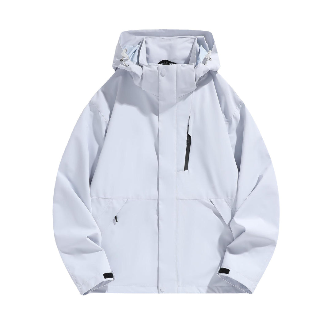Damen Wasserabweisende Kapuzen‑Übergangsjacke mit verstellbarer Kapuze, verdeckter Frontblende und Multifunktionstaschen Drune