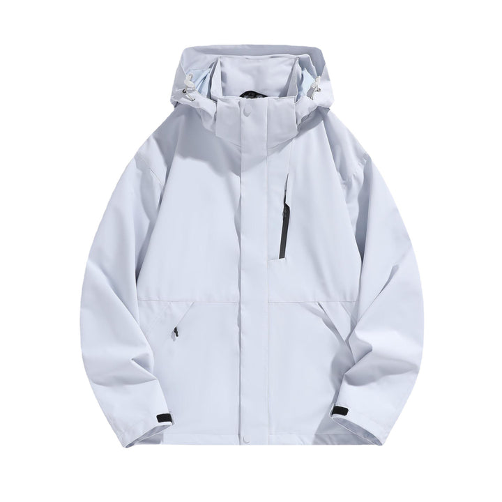 Damen Wasserabweisende Kapuzen‑Übergangsjacke mit verstellbarer Kapuze, verdeckter Frontblende und Multifunktionstaschen Drune