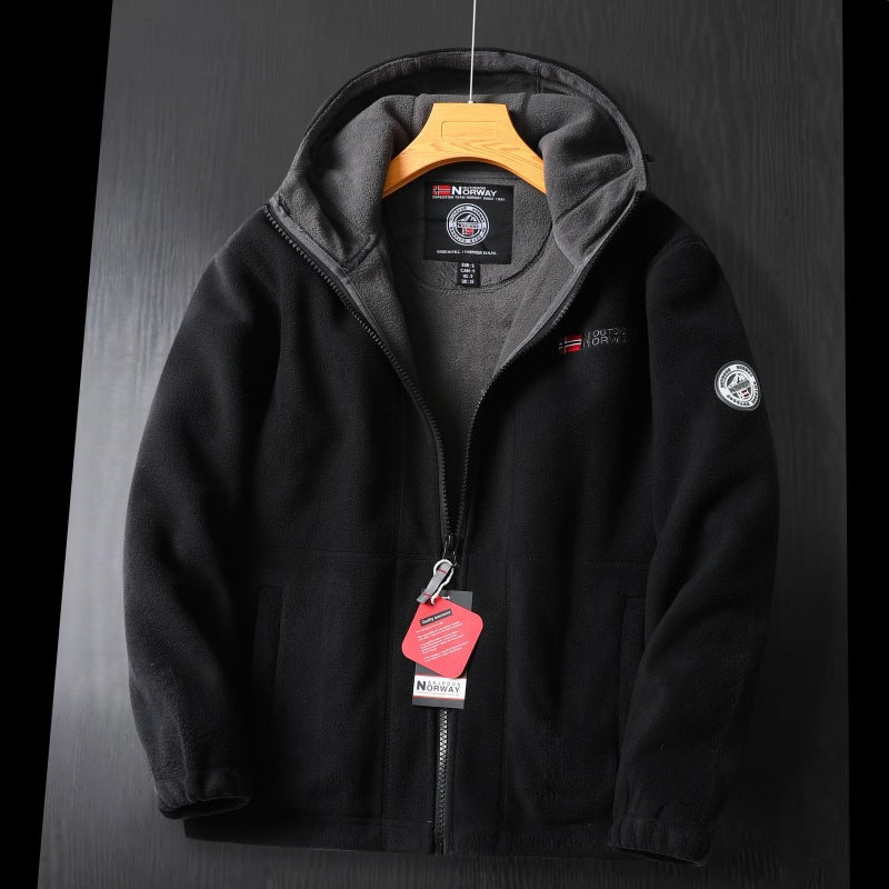 Damen Kapuzenfleecejacke im Outdoor‑Look mit doppellagiger Microfleece‑Innenlage, Reißverschluss und elastischen Bündchen Drune