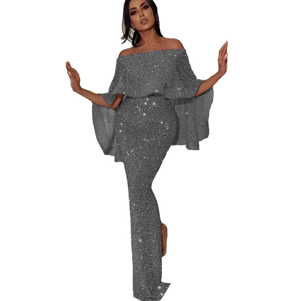 Damen Glitzerndes Abendkleid mit Offshoulder-Design und Rüschendetails Drune