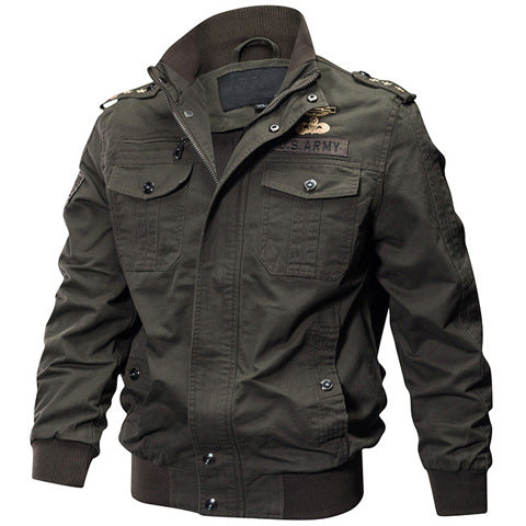Herren  militärisch inspiriertes Bomber-Fieldjacke mit Epauletten, verdecktem Reißverschluss und Klappbrusttaschen Drune