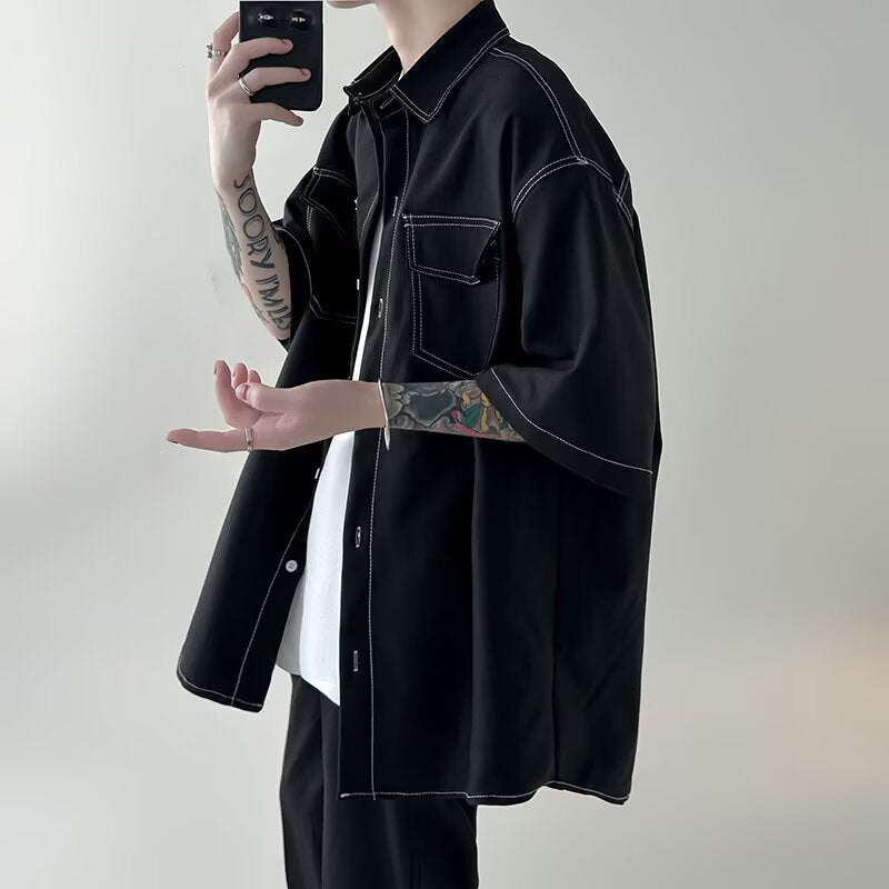Herren Modisches Oversized Kurzarm-Hemd Drune
